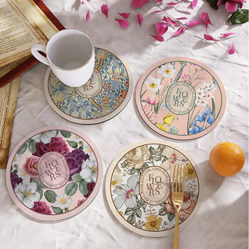 Mujing (mujing) placemat insulation mat thickened bowl mat household anti-scald mat diatom mud kitchen tablecloth dish mat coaster household table mat retro american style diameter 18cm four-pack