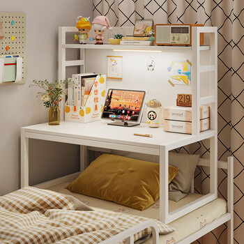 Fuhe bed desk computer desk dormitory notebook desk student dormitory study table college student lazy bedside writing desk full back panel + lamp warm white 80*40cm