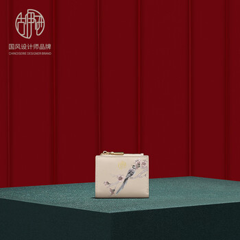 Guisi wallet women's short chinese style printing craft women's wallet new chinese coin purse mother's day gift for mom light cherry pink