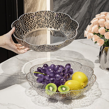 E7 life light luxury fruit plate two pack water ripple fruit plate home living room coffee table large transparent snack dried fruit plate fruit plate white silver edge + gray silver edge