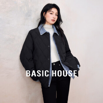 Basic house/baijiahao casual and versatile winter new loose long-sleeved lapel shirt-style down jacket for women black m