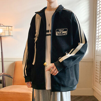 Whim nasa2025 spring and autumn jacket men's loose trendy high-end hong kong style casual jacket sports student tops national trend black xl