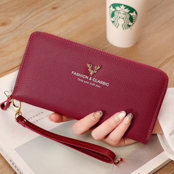 Gu jianmu's new women's wallet long zipper clutch large capacity wallet litchi pattern pu simulated leather card holder red