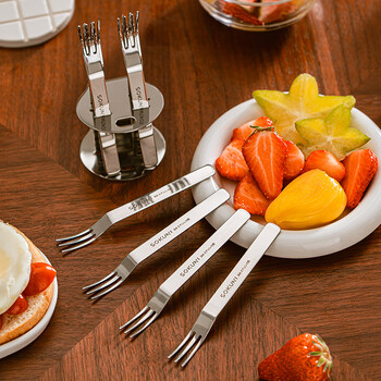 Shuyu japanese fruit fork household 304 stainless steel fruit insert dessert cake fork fruit pick small high-end tableware set fruit fork 4 pieces (no storage rack)