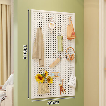 Wooden grid hardware tool hanging board hook square hole board wall storage tool rack hanging board hole board tool shelf material rack warm white with frame 100*40 free hook