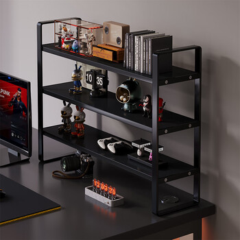 Zhongtao e-sports style desktop storage rack desk bookshelf computer desk storage storage rack dormitory layered rack simple small bookcase three layers sesame black + black shelf 60*20 iron frame