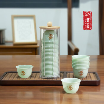 Jinsongya jade green tea cup kung fu small chinese style hospitality disposable tea cup thickened anti-scalding tea cup office business jade green tea 50 characters + cup holder