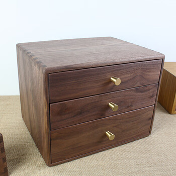 Chengliu north american black walnut solid wood desktop three-drawer storage box office debris jewelry wooden storage box