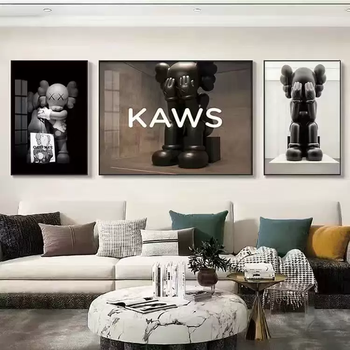 Yusenyi light luxury kaws decorative painting living room painting sesame street doll sofa background wall hanging painting trendy painting p1196 12mm thin plate textured textile film collection add-on purchase priority delivery 4-80x60cm in the middle-40x60cm left and right (