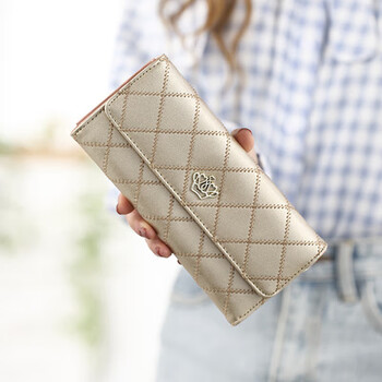 New women's wallet women's tri-fold bag long crown card holder mobile phone bag large capacity student coin purse w crown-gold