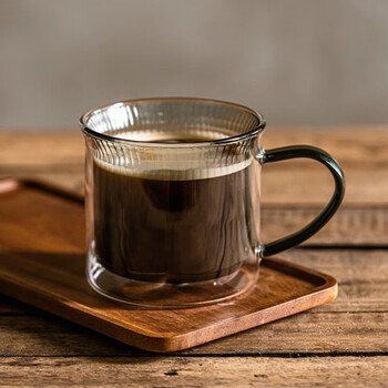 Chomu double-layer coffee cup heat-resistant glass water cup high borosilicate high temperature-resistant tea cup exquisite home latte cup with handle striped glass cup 270ml