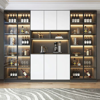 Hongxiu italian style light luxury sideboard integrated wall wine cabinet display cabinet multi-functional storage cabinet living room integrated storage cabinet white - home installation - free sensor light style 1 卩40*40*220