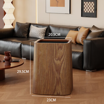 Saaijie trash can home living room bedroom log style clean box toilet office large capacity light luxury paper basket sanitary tube inside and outside double layer hidden bag large walnut color