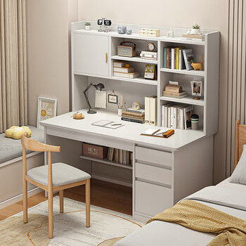 Humanities chengjia computer desk desktop home desk bookcase bookshelf integrated combination simple bedroom middle school student learning writing desk huge benefit luxurious cabinet door style warm white 120cm