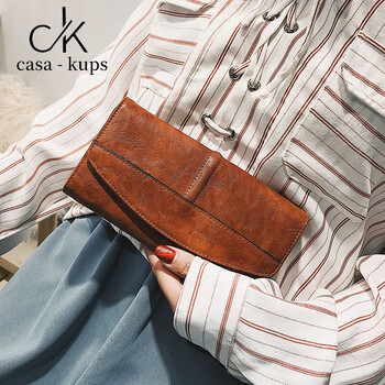 Casa-kups women's bag 2025 new wallet soft leather long women's clutch retro buckle oil wax leather wallet large capacity brown
