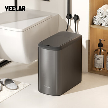 Veelar smart induction trash can household waterproof with lid bathroom toilet bedroom gap special electric automatic simple 10l volcanic lime free 100 garbage bags