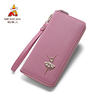 Scarecrow women's clutch women's genuine leather long wallet zipper clip clutch bag new fashion large capacity cowhide small clutch ballet pink