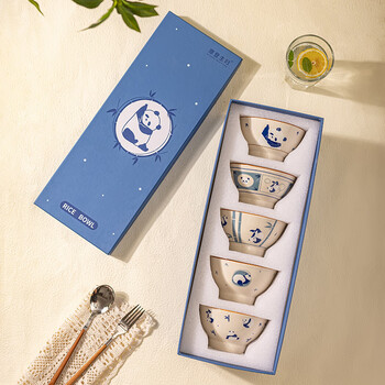 Modern housewife mototo panda rice bowl cute tableware set household cartoon small bowl ceramic tall bowl gift box mototo panda series 5 bowls