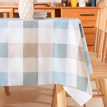 Love a lifetime tablecloth waterproof and oil-proof no-wash pvc thickened square dining table coffee table tablecloth blue coffee large grid 137*137cm