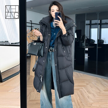 Meiyang panini goose down jacket quick warm long oil-proof removable hood long down new fashion warm down jacket women black m