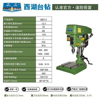 West lake hangzhou automatic feeding powerful drilling machine industrial grade multifunctional bench drill zb512zb4020jzb-25 hangzhou west lake zb512