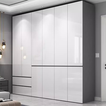 Muhua yiyue one door to top gray cabinet 60cm depth segmented home bedroom handle-free bright paint white door wardrobe 2.2 meters 6 door wardrobe 2 meters high + 60cm high top cabinet