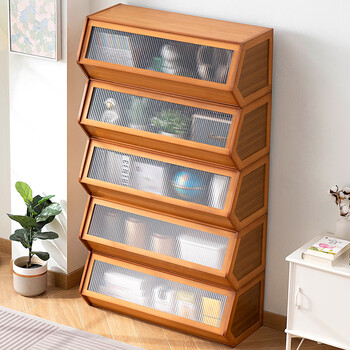 Trojan bookshelf floor-standing storage rack bookcase home children's living room multi-layer simple display cabinet bedroom wall utility cabinet stackable changhong transparent door-brown 51 long