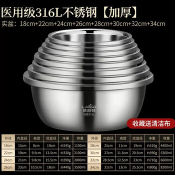 Fasson german imported quality 316l stainless steel basin food-grade oil basin kitchen egg-beating and noodle-washing large soup basin luxury 8-piece set