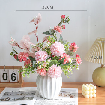 Fan. makeup coffee table flowers, simulated floral art, nordic style potted plants, ins decoration, fake flowers, dining table, home furnishings, living room set, table flowers, pumpkin bottle, rose pink floral art.