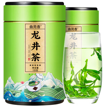 Quyuanxiang hangzhou green tea 2024 new tea rain first grade bean flavor strong flavor bulk canned gift boxed tea 125g
