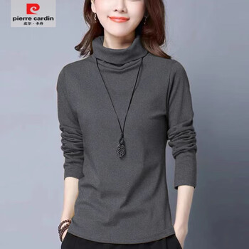 Pierre cardin pure cotton turtleneck bottoming shirt for women in autumn and winter new thickened warm long-sleeved t-shirt for inner and outer wear, casual, simple and versatile, dark gray s under 95 pounds