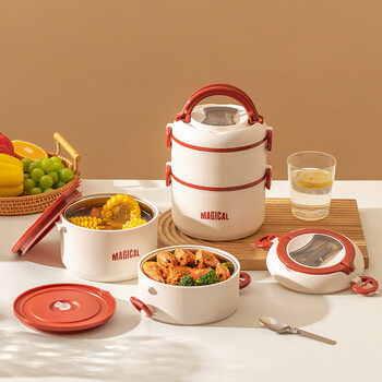 Modern housewife's insulated lunch box with compartments for students and office workers, microwaveable heating stainless steel insulated lunch box, single layer 1080ml+304 folding spoon+insulated bag