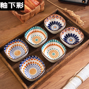 Dinner general dipping dish snack plate underglaze color ceramic japanese-style household dipping dish condiment dish 6 bowl set without tray