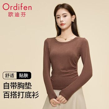 Odifen bottoming shirt for women with breast pads for women's tops in autumn and winter, close-fitting muscle bottoms to tighten the waist without leaving a mark and can be worn outside. m
