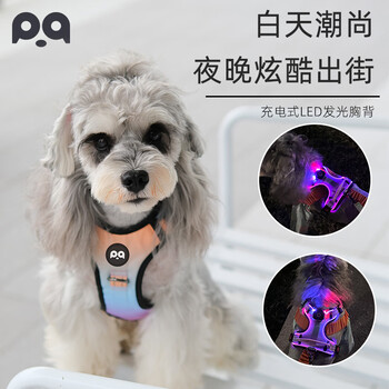 Qianchong pet dog leash, light-emitting chest and back, led leash, small dog walking rope, vest-type leash, dog supplies, gradient purple (without leash) m-medium size (15-28 pounds)