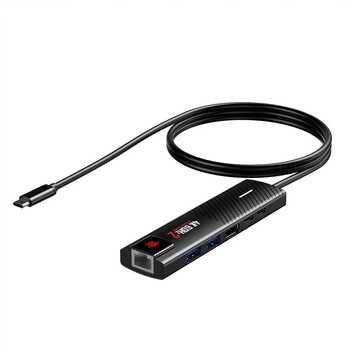 Puji s1 docking station typec to hdmi gigabit network cable port usb branch hub charging converter extension puji s1 six-in-one straight head 60cm cable length