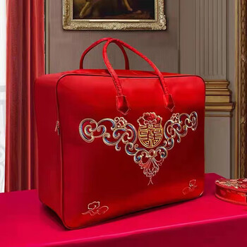 Wedding outfit quilt wedding bag dowry handbag wedding quilt storage bag embroidered red embroidered oxford bag jingxiu nianhua (satin oxford cloth waterproof) 60x50x24cm (double handles) holds 5-8 pounds