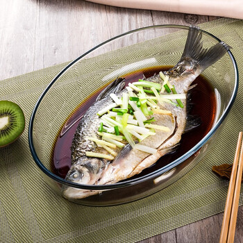 Genasi heat-resistant glass steamed fish plate household oval transparent glass baking pan oven for microwave oven special 2.4l