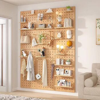 Solid wood perforated board custom wall decorative partitions storage racks entry wooden living room entrance storage rack. customized size - contact the merchant