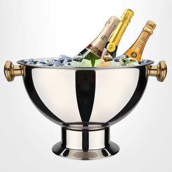 Deepened 304 gold-plated stainless steel large champagne basin large red wine ice bucket champagne bucket ice basin stainless steel ktv ice bucket high gold-plated ears