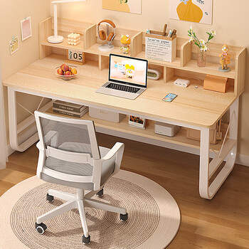 Fanpeng computer desk desktop simple desk bookshelf bookcase integrated student study table home bedroom office writing table maple cherry wood color + white shelf 140cm desk + swivel chair complete set