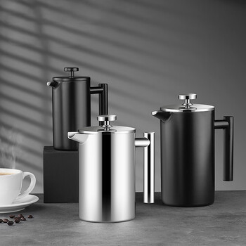 Gok stainless steel method 304 press pot double-layer outdoor hand-brewed coffee pot teapot teapot french press coffee pot all stainless steel french press pot 800ml