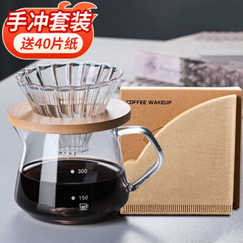 Wanjia full hand brewed coffee pot high borosilicate glass with scale sharing pot swirl texture cold brew american filter cup set with 40 pieces of filter paper 450ml sharing pot
