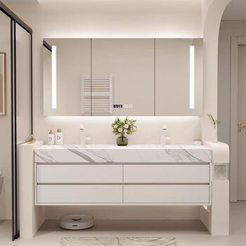 Tznun german corian integrated basin bathroom cabinet smart mirror cabinet combination bathroom hot curved wash basin wash basin slate hot curved basin (smart mirror cabinet) 100cm (single basin)