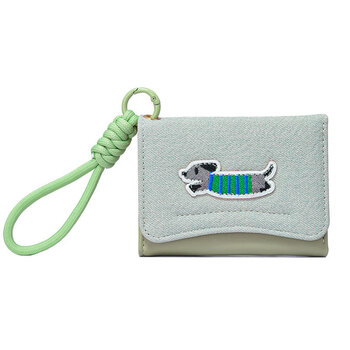 Oemgins dachshund dog cloth wallet student cute simple card holder multifunctional women's anti-lost lanyard coin purse green