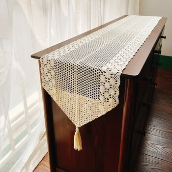 American pastoral ins style pure cotton crochet tv cabinet sideboard cupboard shoe cabinet dining table coffee table tablecloth table flag beige sharp corner 30*100 cm