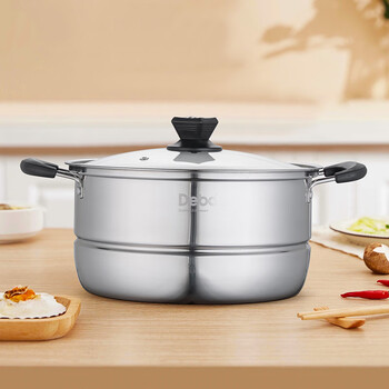 Debo debo soup pot stainless steel steamer single layer steaming soup pot steamer induction cooker dual-purpose pot visible pot lid soup steamer 1 layer 26cm