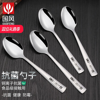 Guofeng household antibacterial stainless steel spoon long handle soup spoon antibacterial stainless steel adult pointed spoon 2 pieces