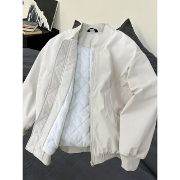 Poum men's joint bomber jacket men's 2025 new youth quilted sports loose baseball uniform jacket men's njn-j2402a apricot jacket xl