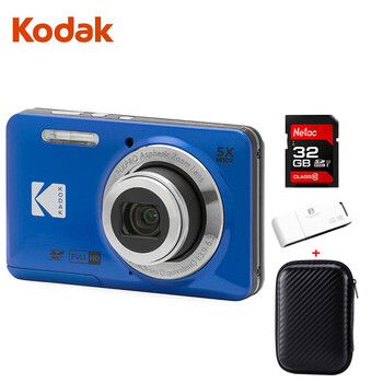 Kodakfz55 digital camera 16.35 million 2.7 screen 5 optical zoom 28mm wide angle 1080p hd blue set (camera + 32g card + card reader + bag)